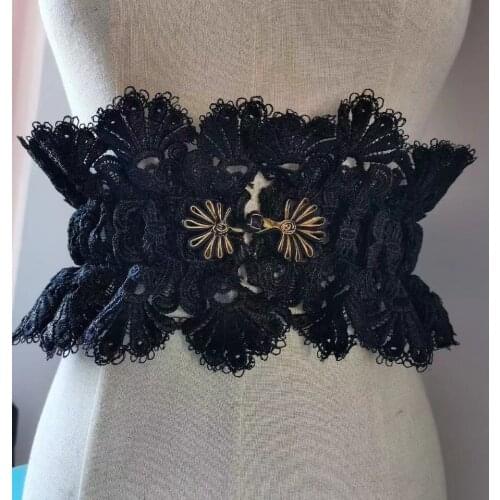 Fashion Lace Women Belts Luxury Gold Yarn Buckle Wide Corset Belt Female Elastic Bandage Waistband All Mathing Decoration Band