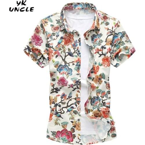 YK UNCLE Brand Men Short Sleeve Shirt Floral Shirt Male Dress Shirts Mens Dress Shirts Hawaiian Camisa Social Masculina M-7XL
