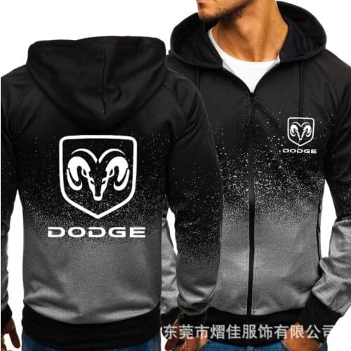 2021 for DODGE Car Logo Print Casual HipHop Harajuku Gradient color Hooded Mens Fleece Sweatshirts zipper Jacket