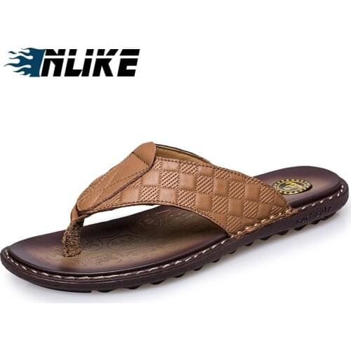 New Arrival Summer Men Genuine Leather Flip Flops Big Size High Quality Beach Sandals Non-slip