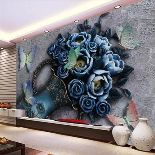 Beibehang Wallpaper mural custom living room bedroom 3d three-dimensional floral butterfly embossed mural background decoration