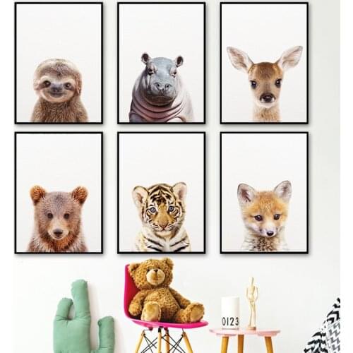 Kids Room Nursery Wall Decor Lion Zebra Elephant Giraffe Baby Animals Art Print Poster Safari Animals Picture Canvas Painting