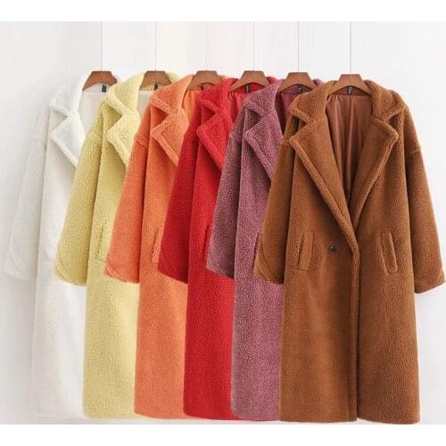 2021 New Arrival Winter Women Faux Fur Coat Teddy Vintage Thick Warm Long Jacket Outwear Natural Color Full
