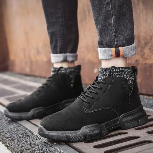 ZEEKSON New High-top Martin Boots Mens British Suede Warm Stretch Mens Casual Tooling Boots Mens Travel Non-slip Mens Shoes