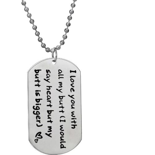 I Love You With All My Butt Engraved Pendant Necklace For Lovers Family Women Men Girlfriend Wife Husband Stainless Steel Gift