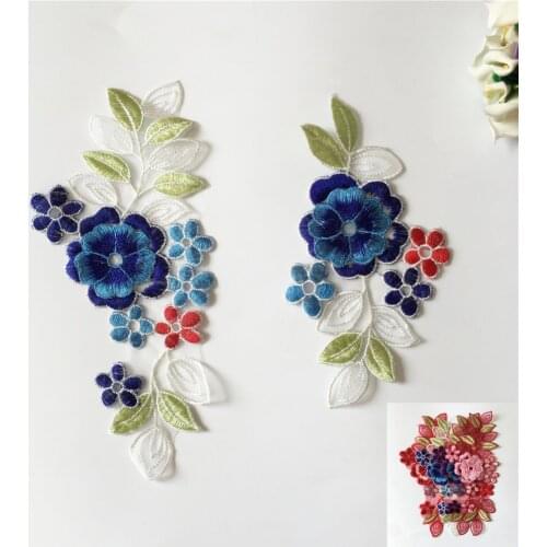 A pair of sale 3D flower Embroidered Polyester applications Lace collar DIY sewing Lace fabric Craft materials Dress accessories