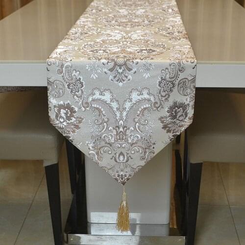 Luxury European Silver Jacquard Table Runner Embroidered Bed Banner Best Home Decoration
