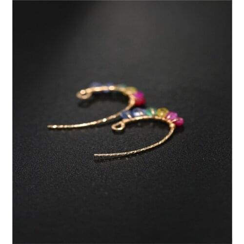 DMBS035 Gradient red sapphire earrings female genuine yellow 14K gold Injection earrings jewelry
