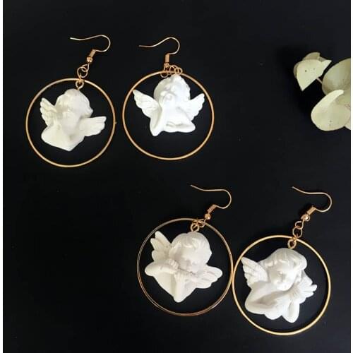 New Harajuku Cute Cupid Angel Pendant Drop Earring Baroque Style Vintage Engraving Jewelry for Cool Women Friendship Girl Gift