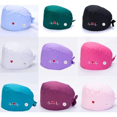 Unisex Scrubs Hats with Button Anti-lear Women Men Printed Reuseable Casual Hats Bandage Adjustable Caps Washable Working Caps