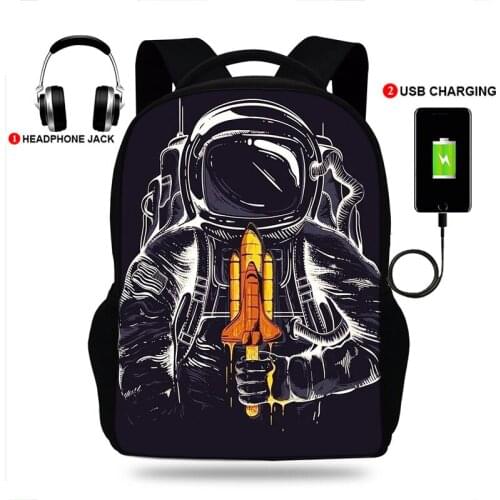 17inch Outer Space Shuttle Print Backpack USB Charge School Bags for Teenagers Travel Shoulder Bags Boys&Girls Backpack