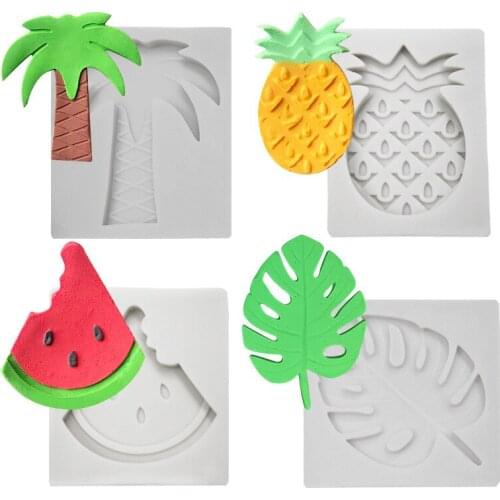 Silicone Mold Fondant Molds Watermelon Pineapple Coconut Tree Monstera Leaf Cake Decorating Tools Resin Clay Mould Fondant Choco