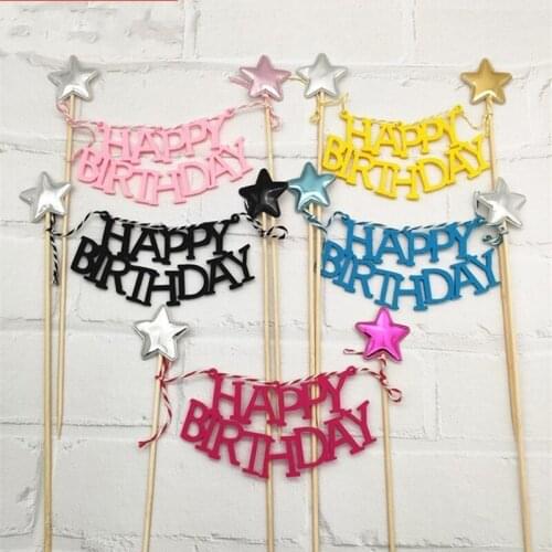 Birthday Cake Stars Happybirthday Flag Party Decoration Birthday Cake Toppers Banner Flags Cake Decoration Baby Shower Kids