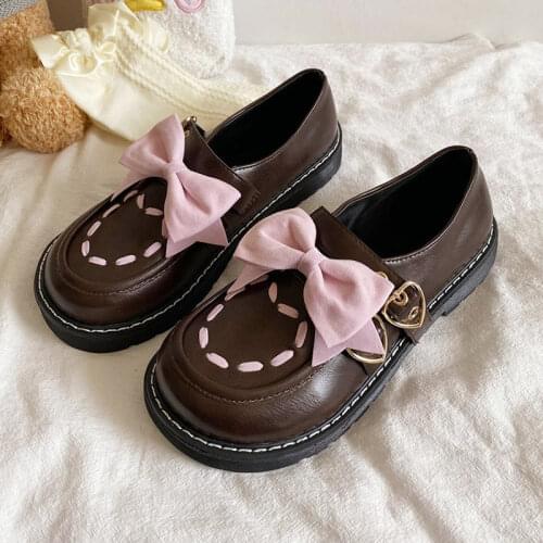 Rimocy Sweet Bow Platform Mary Jane Shoes Women Lovely Heart Buckle Square Heel Pumps Woman Shallow Low Heel Lolita Shoes Female