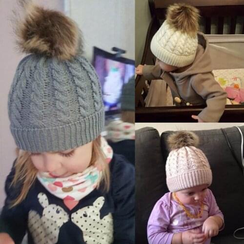 Unisex Keep Arm Baby Hairball Wool Cap Baby Lnit Hairball Cap Children Ear Cap Girl 's Hat Knitted Beanies Cap Hat Thick Women