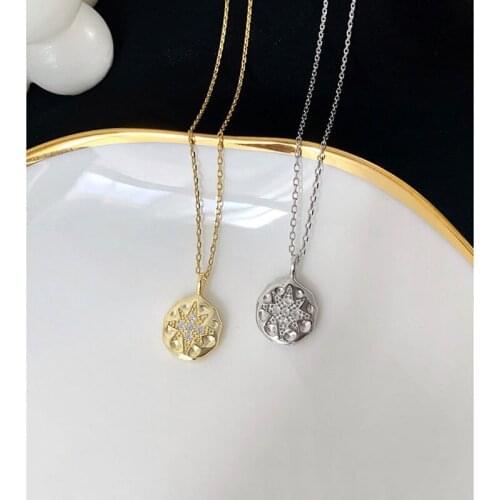 WTLTC Retro 925 Sterling Sliver CZ Star Pendant Necklaces for Women Dainty Small Disc Coin Layered Necklace Chokers With Charms