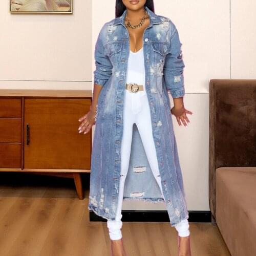 2021 Spring Autumn New Retro Button Denim Jacket Ladies Lapel Stand Collar Slim Jacket Ladies Fringed Ripped High Street Jackets