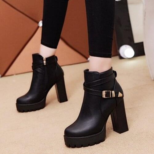 European And American Style Super High Heel 10 Cm Black Zipper Temperament Spring And Autumn Short Tube Ladies Single Boots