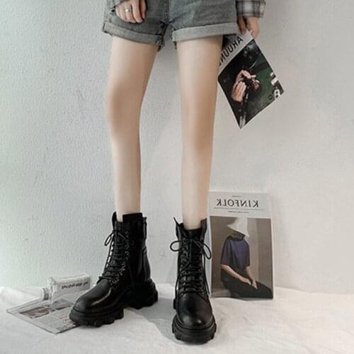 Women Black Ankle Boots Womens Fashion Short Boots Ladies Lace Up Female Shoes PU leather High Heels Platform Zippers