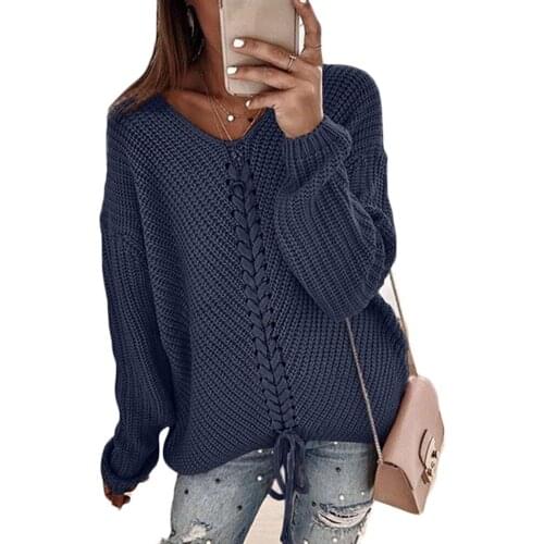 Womens Sweaters Autumn and Winter New Style Sweaters European and American Womens Thick-line V-neck Pullovers for Women