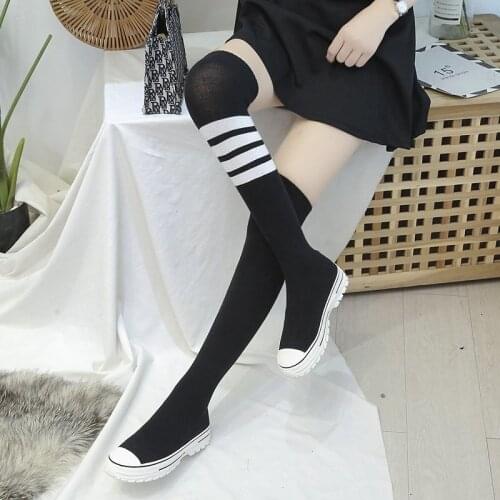 Heighten Womens Flat Shoes Sock Over The Knee Boots Platform Sexy Zapatos De Mujer Stretch Fabric Sexy Party Woman Boots Shoes