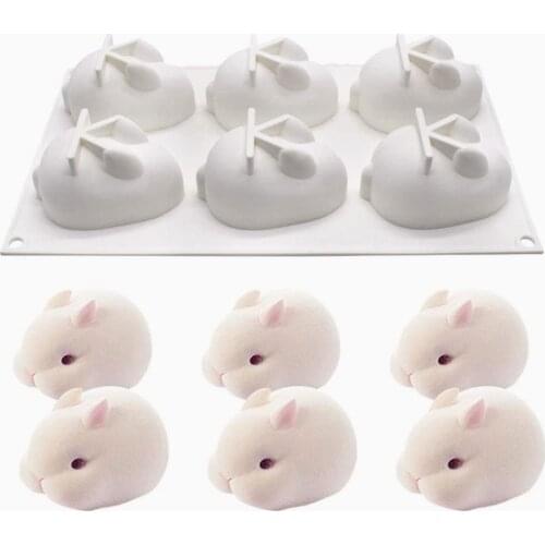 1Pc 3D Bunny Chocolate Resin Silicone Mold Rabbit Shape Non-Stick Baking Molds for Dessert Fondant Mousse Cake Animal Mold