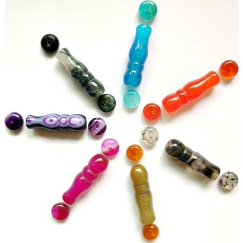 10 PCS Natural Agate Accessories Beads Muslim Bracelet Tasbih Allah Blue Agate Septum Necklace Accessories Bracelet Stone