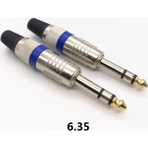 2PCS 6.35mm 2/3pole Stereo Jack Microphone Wire Connector 6.35mm Male Plug For Guitar Microphone Sound Console