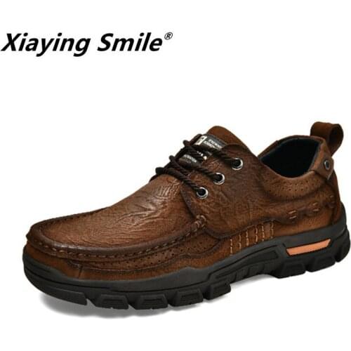 2020 Top cow Leather Men Casual Shoes Luxury Brand Mens Loafers Moccasins Breathable Slip on Black Driving Shoes Plus Size 38-44