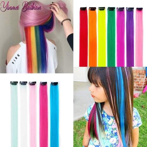 18 Pcs 22 Inch Long Straight Colorful Rainbow Hair Extensions Clip In Synthetic Color Hair Party Highlights For Women Kids Girls