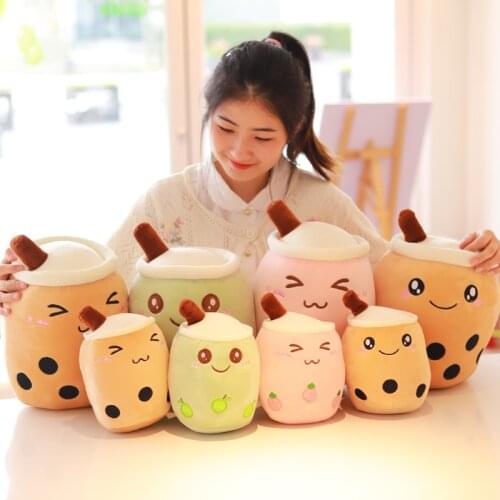 25-70cm cute cartoon Fruit bubble tea cup shaped pillow with suction tubes real-life stuffed soft back cushion funny boba food