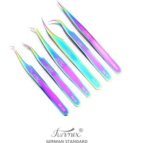 6pcs/set FUNMIX New Colorful High Quality Stainless Steel Tweezers Eyelash Extension Beauty Precision Tweezers