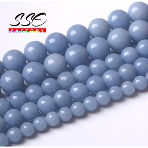 A+ Natural Blue Angelite Stone Beads For Jewelry Making Round Loose Beads DIY Bracelet Accessories 6 8 10mm 15" Strand Wholesale