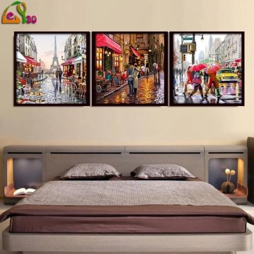 5d DIY Diamond Painting Triptych Tower City Morning Paris Cross Stitch Diamond Embroidery Landscape Mosaic Handmade Home Decor