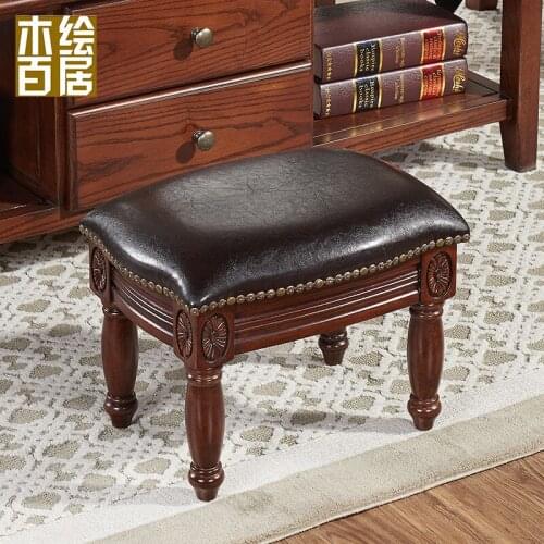 American solid wood leather sofa stool