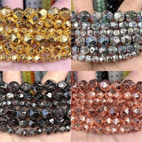 Natural Faceted Black Volcanic Rock Stone Beads Hematite Loose Spacer Beads For Jewelry Making Diy Necklace Bracelet 6/810mm