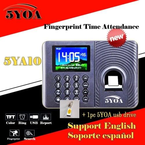 Biometric Fingerprint Time Attendance Clock Recorder Employee Digital Electronic English Spanish Portuguese Voice Reader + USB