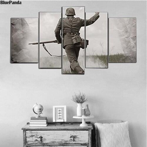 Black And White German Soldier In World War 5 Pieces Modern Poster Oil Canvas Paintings Wall Art Pictures Bedroom Home Decor
