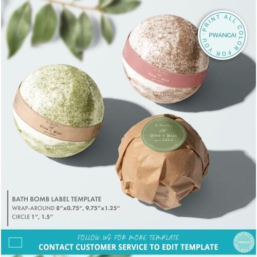 Floral Rustic Bath Bomb Label Template,Printable Circle Bath Fizzer Label,Editable Botanical Kraft Cosmetic Label Design