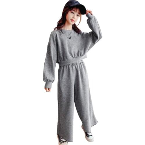 Kids Clothes Girls Solid Color Suit For Girls Sweatshirt + Pants Girls Clothes Casual Style Childrens Costume 6 8 10 12 14