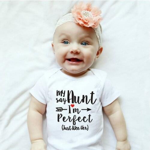 Baby Cute White Casual Onesies My Aunt Says I'm Perfect Letter Print Newborn Bodysuits Summer Auntie Baby Boys Girls Clothes