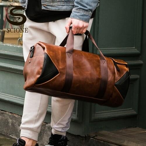 Fashion Retro Bucket Travel Bags Large Capacity High Quality PU Leather Handbag Shoulder Bag Gym Training Bag Brown Duffle XA28M
