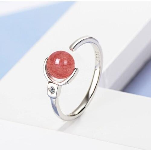 Karopel 925 Sterling Silver New Woman Fashion Jewelry High Quality Crystal Pink Agate Rotating Ball Ring Adjustable Size Open