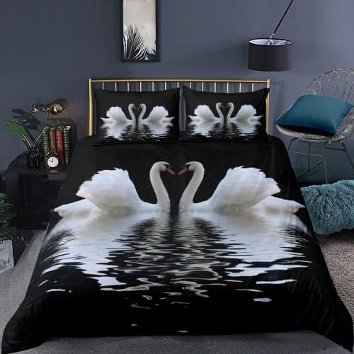Love Swan Bedding Set Fashion Heart Animal Modern 3D Print Comforter Luxury Duvet Cover Set Home Textile Queen King Single Size