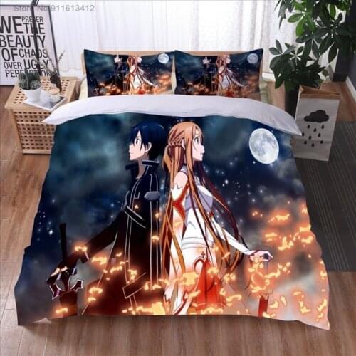 Japan Anime Sword Art Online Bedding Set Cartoon Manga High Quality 3D Printed Pattern Luxury Duvet Cover with Pillow Cover