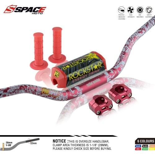 Space Motorcycle Handlebar For PRO Taper Pack Bar 1-1/8" Handle bar Pads Grips Motocross Dirt Pit Bike CNC 28.5mm Adapter Red