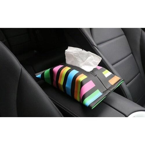 Leather Tissue Box Holder for Auto Styling for Cooper Checkered Rainbow Cartoon Tissue Bags for Min MI Car Stuff Car Accessories