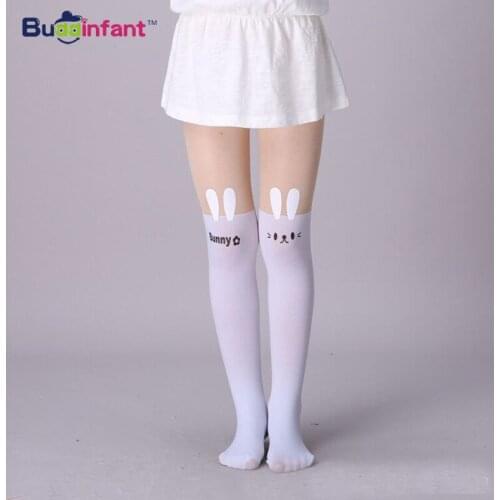 Summer Baby Girls Dance Tights 2-12Y Rabbit Bunny Bear Character Velvet Pantyhose Fake knee white Kids Stockings for Children