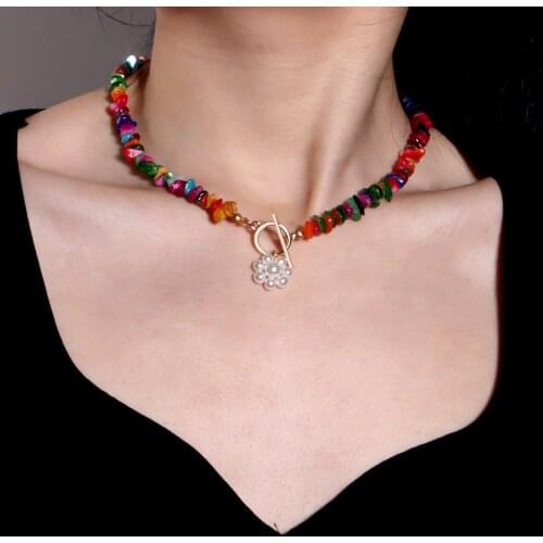 Meetvii Bohemia Colorful Gravel Acrylic Stones Beads Necklaces for Women Fashion Flower Heart Shell Pendant Necklace Jewelry