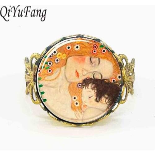 Steampunk Mother and Child by Gustav Klimt Ring women glass 1pcs/lot mens jewelry sleep dream sweet lovely sleep mon